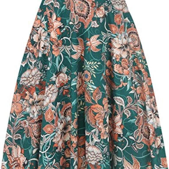 Women's V-Neck Cap Sleeve Floral Casual Stretch Swing Dress - Picture 3 of 8